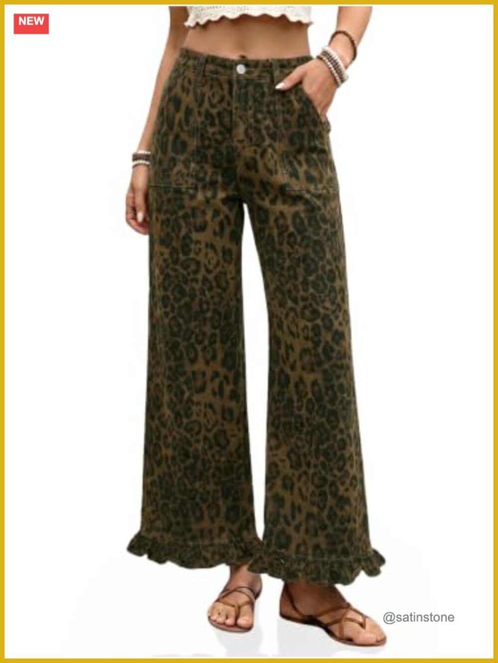 Ruffle Hem Cropped Wide Leg High Rise Jeans Baggy Denim Pants